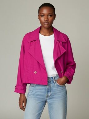 INC International Concepts Cropped Fuchsia Trench Jacket Linen Blend Women’s M